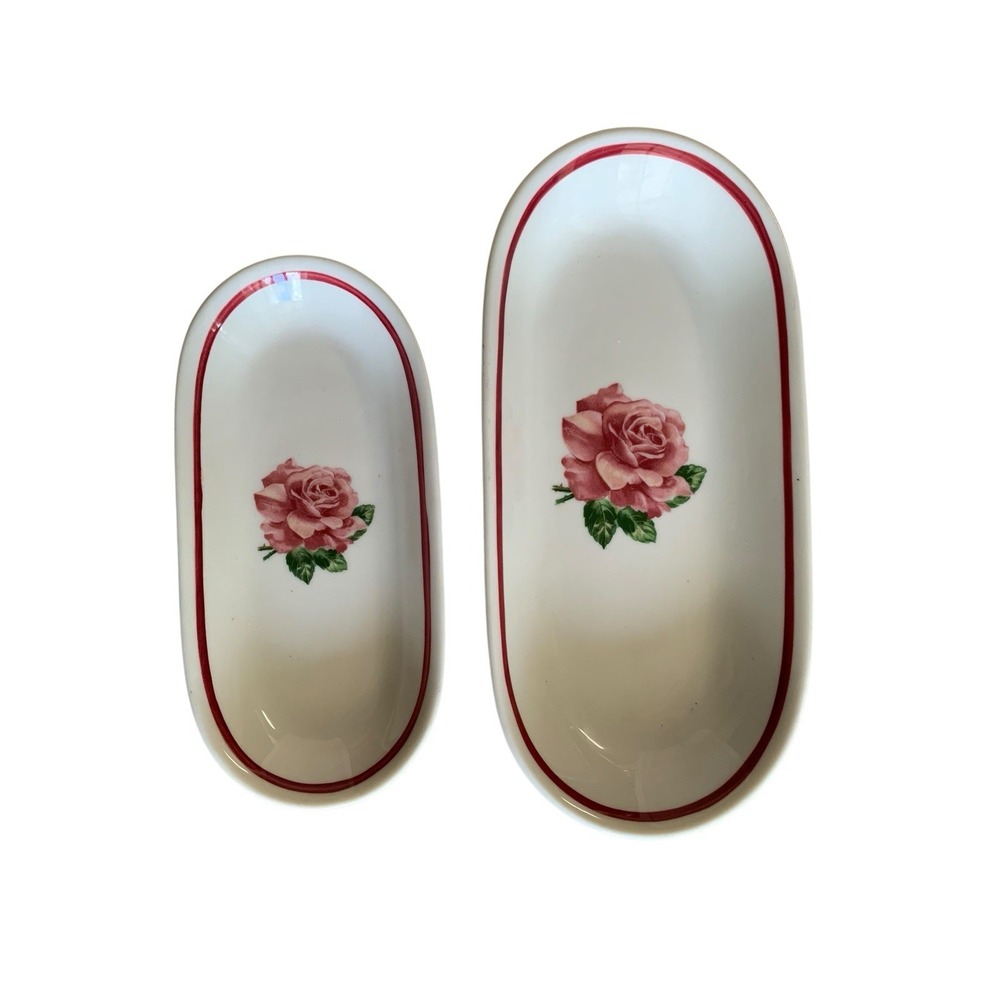 Syracuse China Wild Rose Restaurant Ware Oval Celery Relish Dish Set 2pc Pink